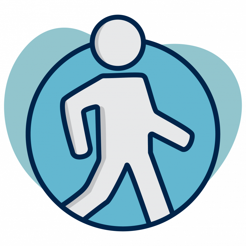 person walking to a meeting graphic